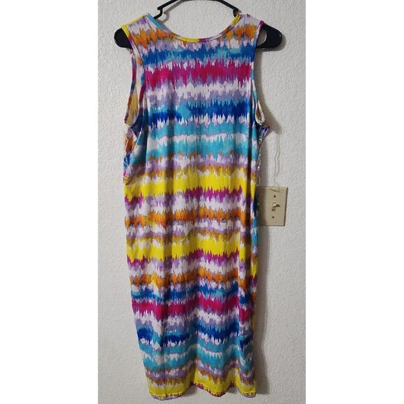 New Tie Dye Dress Women's 1X Plus Stretch Rainbow Multicolored Travel Rogue - Picture 7 of 9